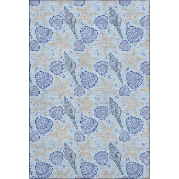 5' X 8' Geometric Washable Area Rug With UV Protection (645770) - Blue / Beige