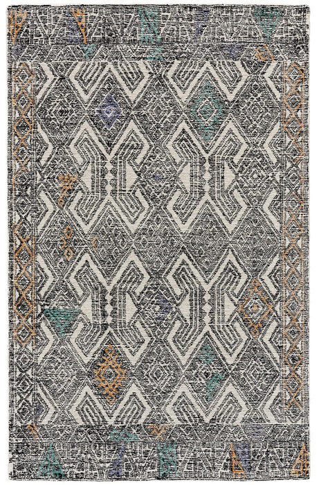 8' x 11' Wool Geometric Handmade Distressed Area Rug - Black And Ivory