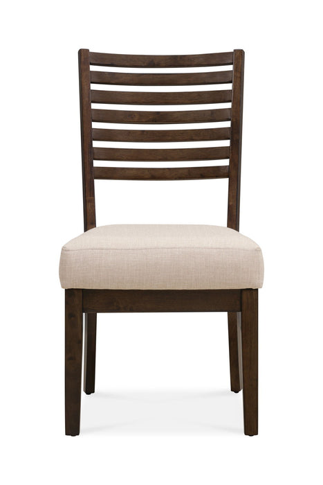 Upholstered Linen Slat Back Dining Side Chairs (Set of 2) - Ivory / Dark Brown