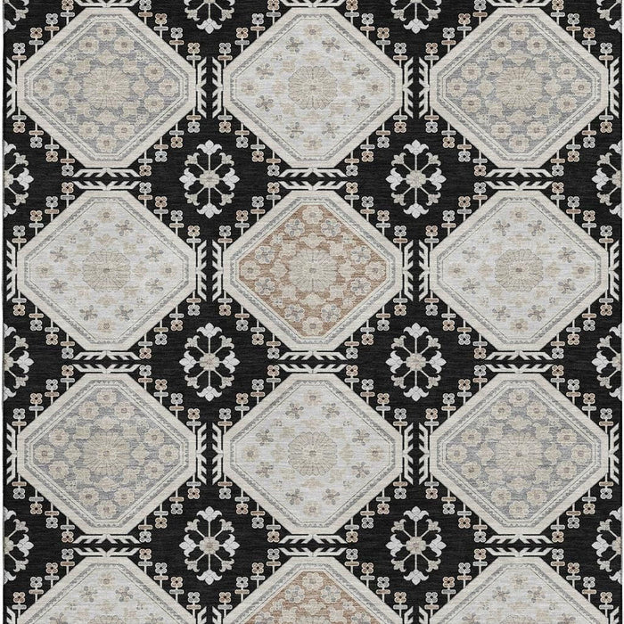 10' X 14' Floral Washable Area Rug With UV Protection (693720) - Black / Silver / Gray
