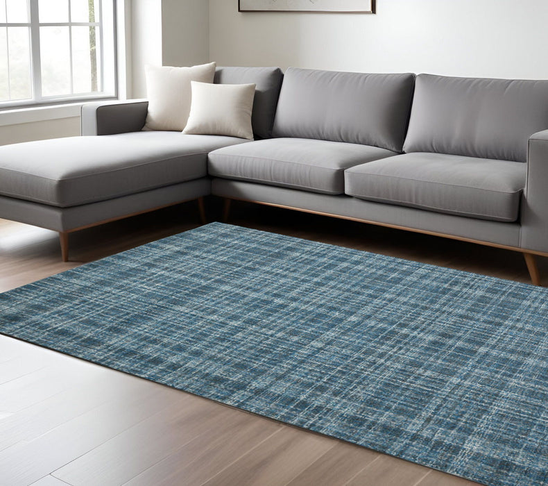 9' X 12' Wool Plaid Hand Tufted Area Rug - Turquoise