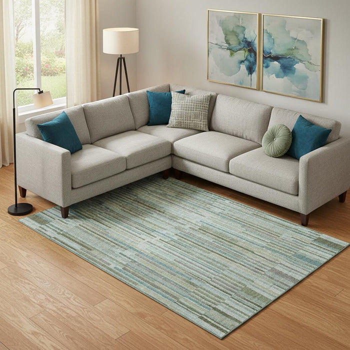 10' X 14' Striped Washable Area Rug With UV Protection (717863) - Sage / Teal