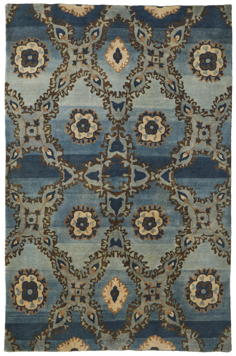 5' X 8' Wool Hand Knotted Area Rug (744184) - Blue / Gray / Tan