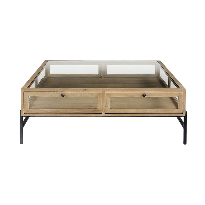 Glass And Metal Square Coffee Table - Clear And Black