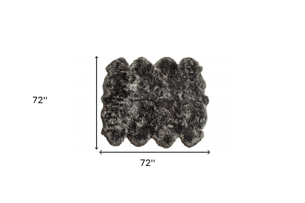 6' x 6' Wool Sheepskin Handmade Area Rug - Gray