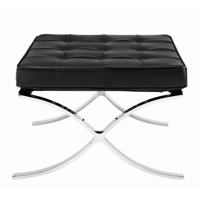Genuine Leather And Silver Tufted Footstool Ottoman - Black