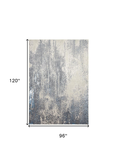 8' x 10' Abstract Power Loom Area Rug - Ivory Gray And Blue