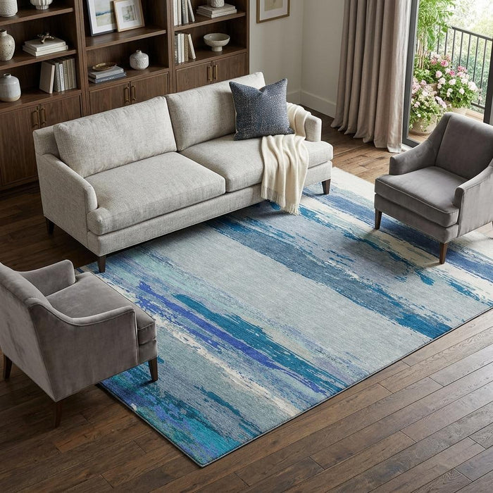 10' X 14' Abstract Washable Area Rug With UV Protection (692715) - Blue / Ivory