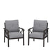 Set of two Giga all-weather armchairs with sculptural design and cushions in gray and khaki, suitable for outdoor use.