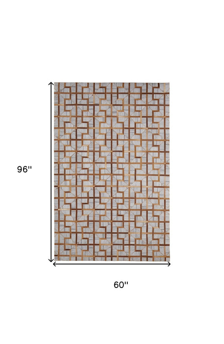 5' x 8' Geometric Hand Woven Area Rug - Tan Brown And Gray