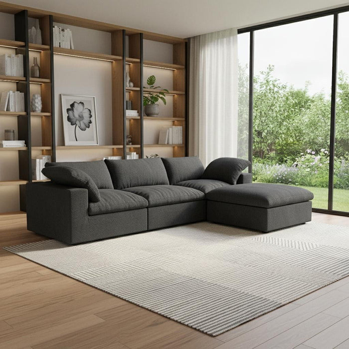 120" 2 Piece Living Room Set Blend Modular Sofa With Ottoman Storage - Black
