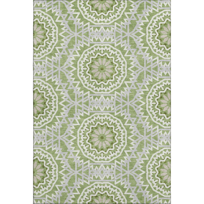 10' X 14' Geometric Washable Area Rug With UV Protection (652227) - Green / Ivory