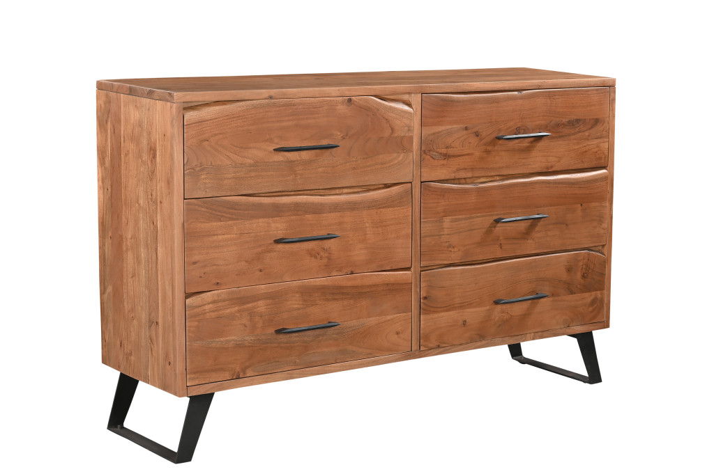 60" Live Edge Solid Wood Six Drawer Double Dresser - Natural