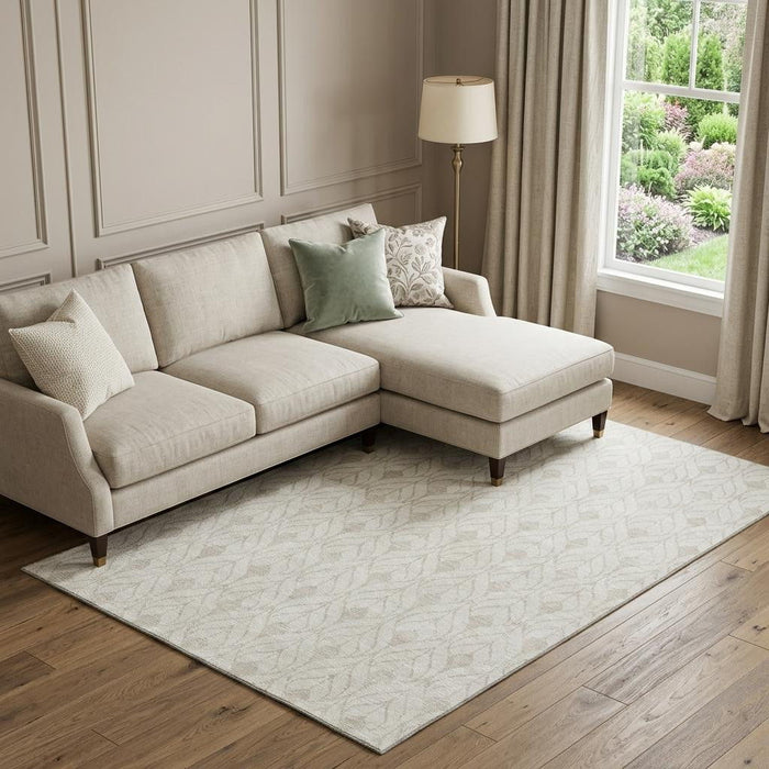 10' X 14' Geometric Washable Area Rug With UV Protection (674023) - Ivory / Beige