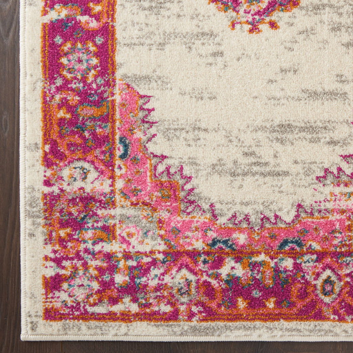 9' x 12' Floral Power Loom Polypropylene Area Rug - Pink
