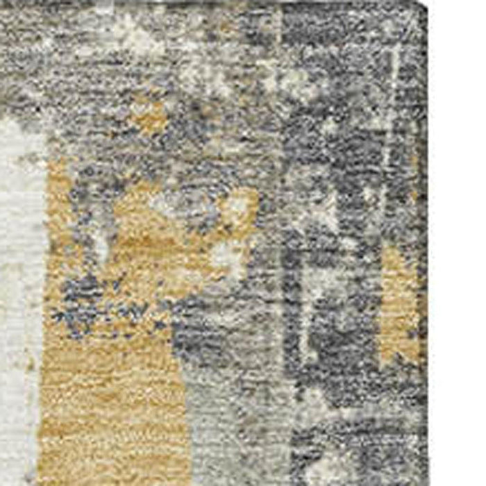 10' X 14' Striped Washable Area Rug With UV Protection (706427) - Gold / Gray
