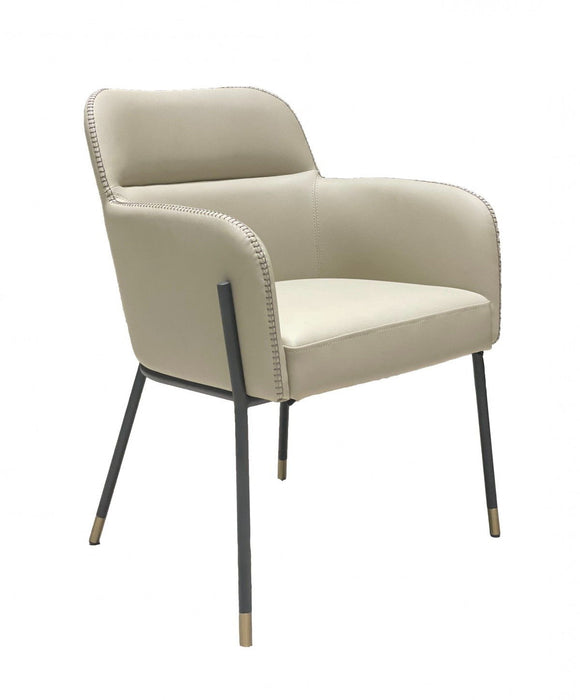 Upholstered Faux Leather Slat Back Dining Arm Chair - Gray