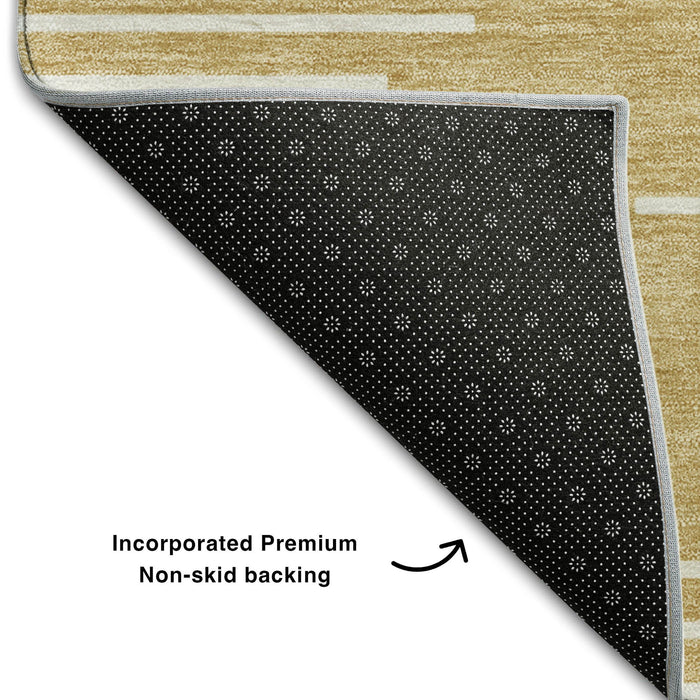 10' X 14' Geometric Washable Area Rug With UV Protection (679732) - Gold / Ivory