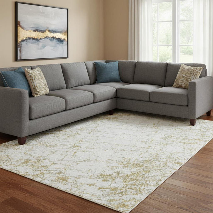 10' X 14' Abstract Washable Area Rug With UV Protection (651076) - Gold / Ivory