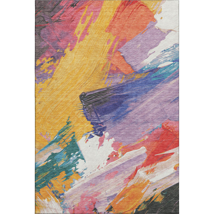 10' X 14' Abstract Washable Area Rug With UV Protection (694134) - Gold / Purple / Teal / Red