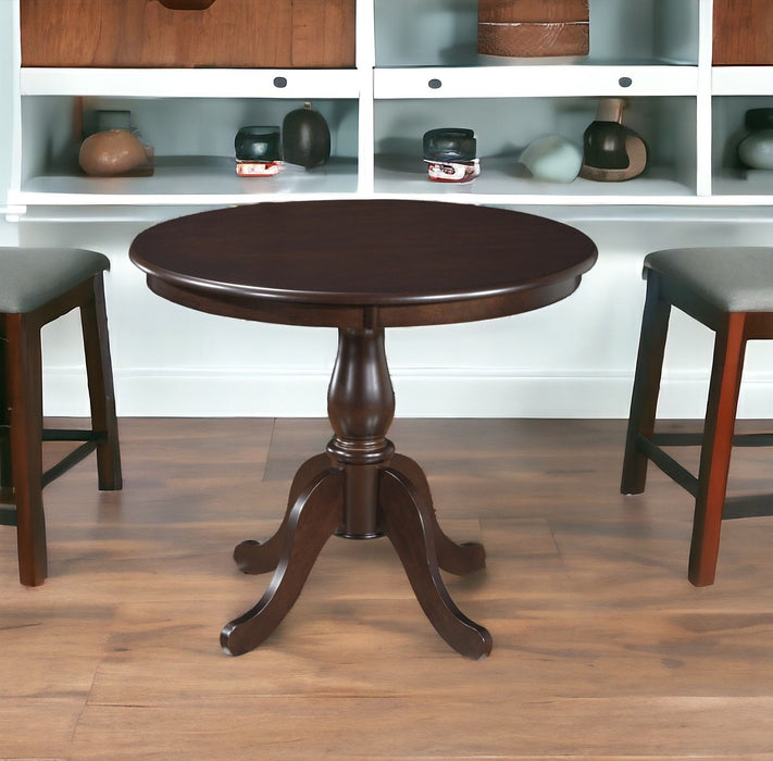 36" Rounded Solid Manufactured Wood And Solid Wood Pedestal Base Dining Table - Espresso