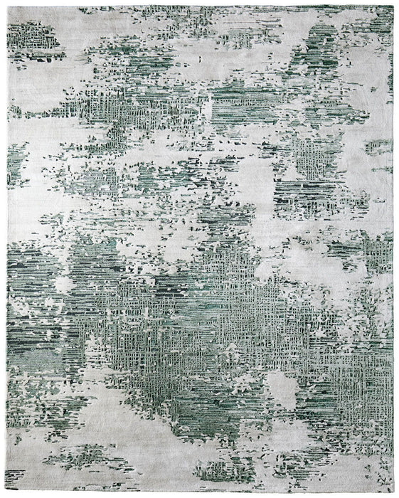 9' X 12' Abstract Hand Tufted Area Rug - Green And White