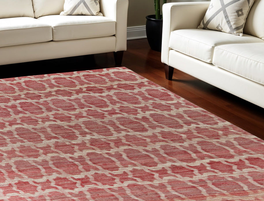 9' X 13' Geometric Hand Woven Area Rug - Red And Tan