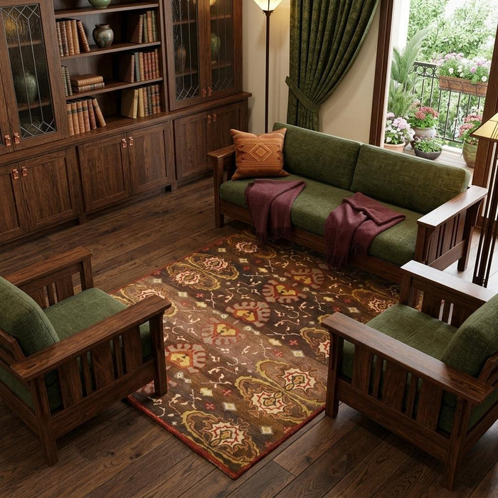 8' X 10' Wool Hand Knotted Area Rug (744226) - Brown / Red / Tan