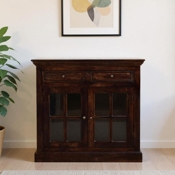35" Solid Wood Accent Cabinet With Two Doors And Two Drawers - Brown