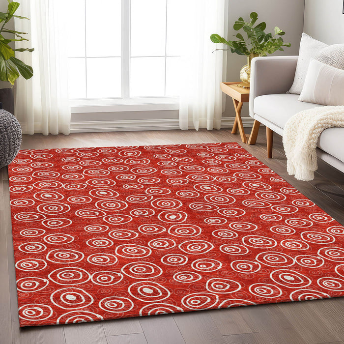 10' X 14' Polka Dot Washable Area Rug With UV Protection - Red And Ivory
