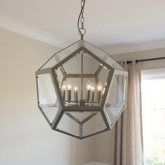 Unique Statement Six Light Metal Chandelier With Shades - Clear