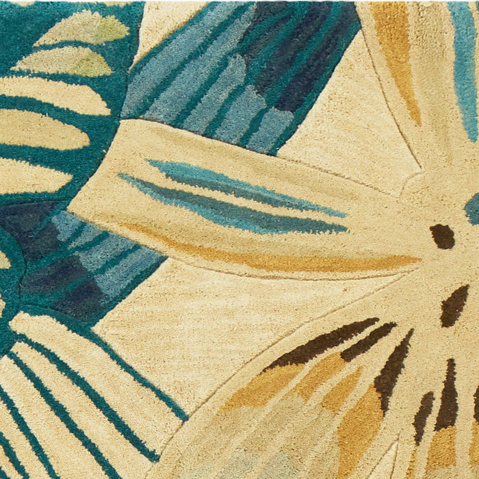 9' x 12' Wool Tropical Botanical Handmade Area Rug - Ivory And Blue