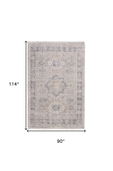 8' X 10' Oriental Hand Woven Distressed Area Rug With Fringe - Tan And Gray