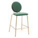 Set of two green velvet and gold steel counter height bar chairs by HomeRoots with padded seats and sleek modern design.