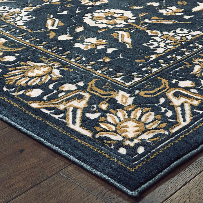 10' x 13' Oriental Power Loom Stain Resistant Area Rug - Navy Caramel And Ivory