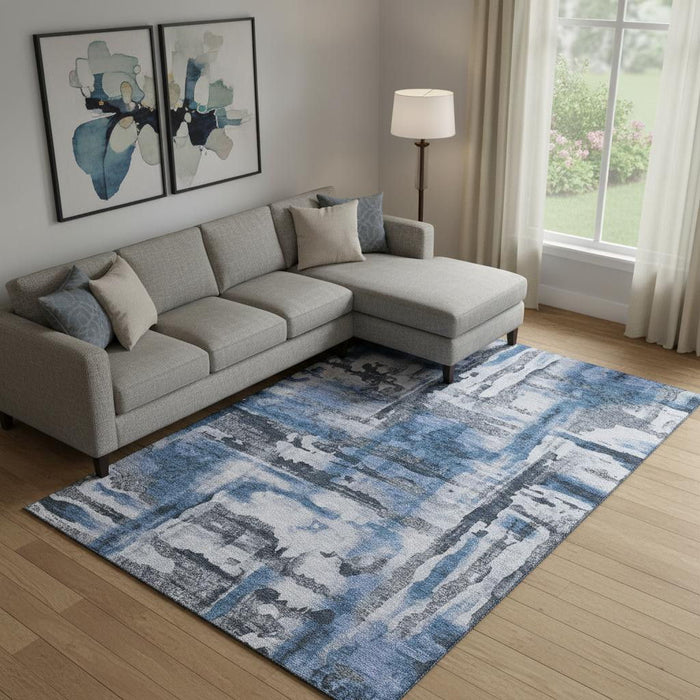 10' X 14' Abstract Washable Area Rug With UV Protection (714631) - Blue / Gray