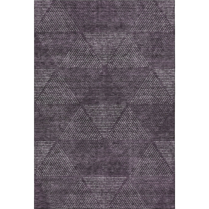 8' X 10' Geometric Washable Area Rug With UV Protection - Eggplant And Gray