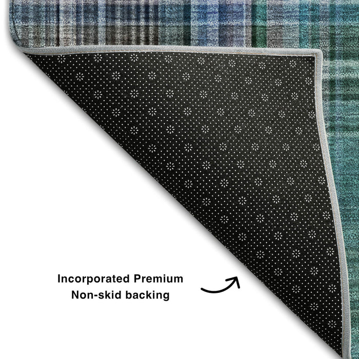 10' X 14' Plaid Washable Area Rug With UV Protection (648310) - Teal / Gray