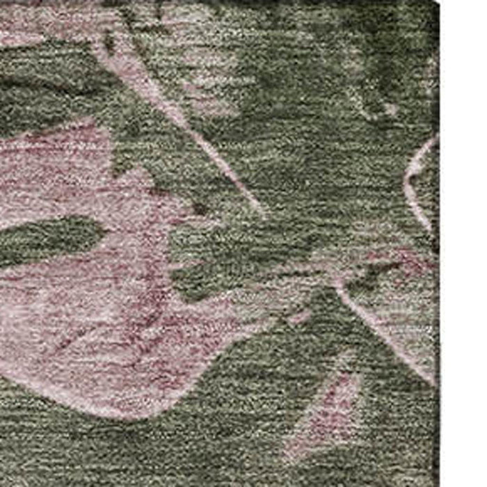 10' X 14' Floral Washable Area Rug With UV Protection (706963) - Olive Green / Blush