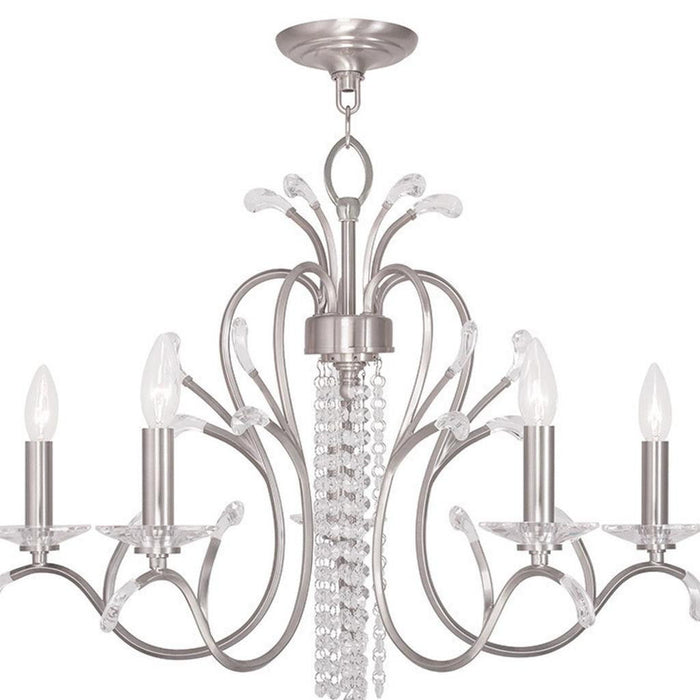 22" Five Light Metal Dimmable Chandelier With Shades - Nickel / Clear