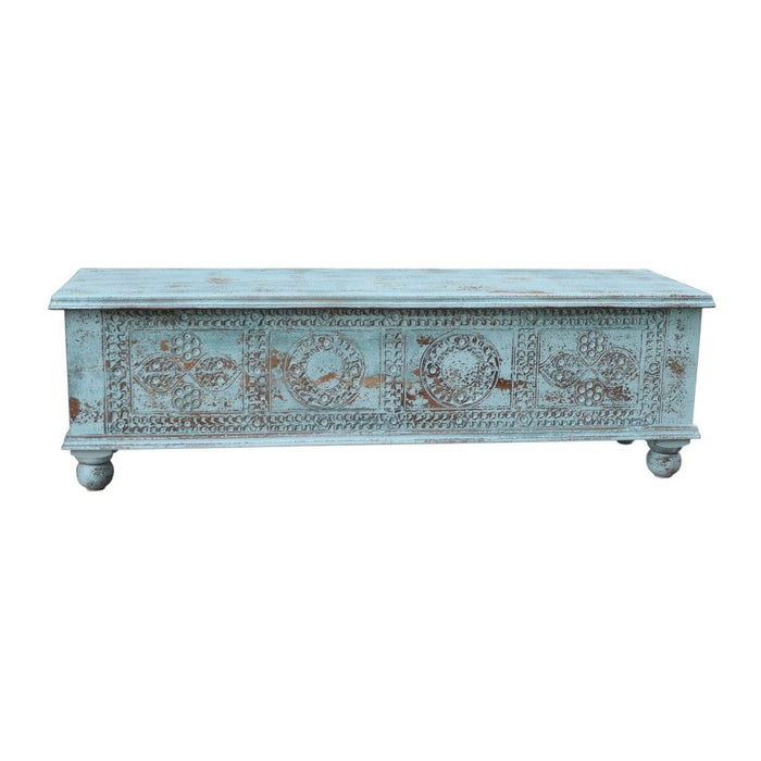 54" Carved And Distressed Solid Wood Lift Top Coffee Table - Pastel Pink