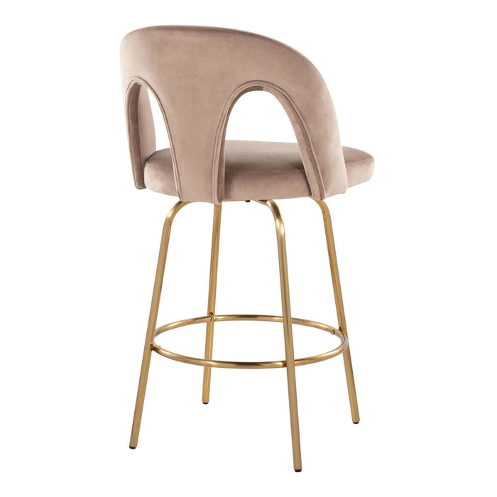 Ava - Upholstered Fixed-Height Barstool (Set of 2) - Gold Base