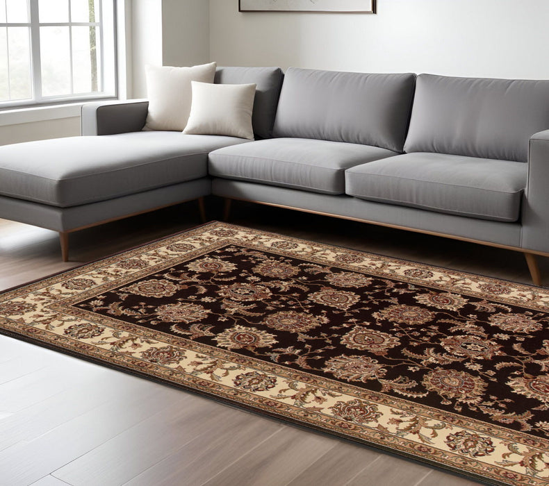 7' X 10' Oriental Area Rug, Polypropylene - Brown And Ivory