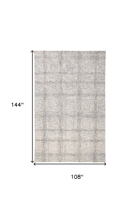 9' x 12' Wool Plaid Tufted Handmade Stain Resistant Area Rug - Ivory And Gray