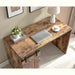 Giga home office desk with one cabinet, three shelves, faux barn door, metal euro hinges, and distressed wood finish.