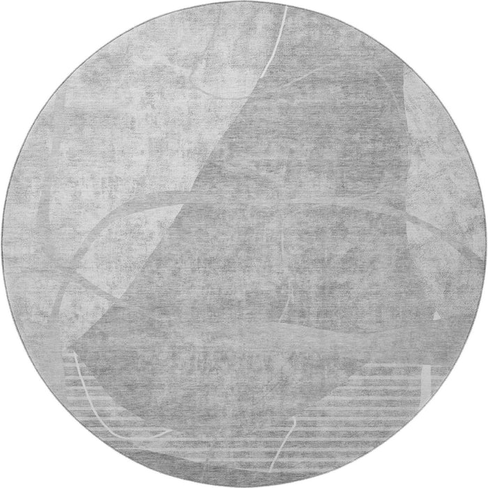 8' Abstract Geometric Washable Round Rug With UV Protection - Gray / Silver