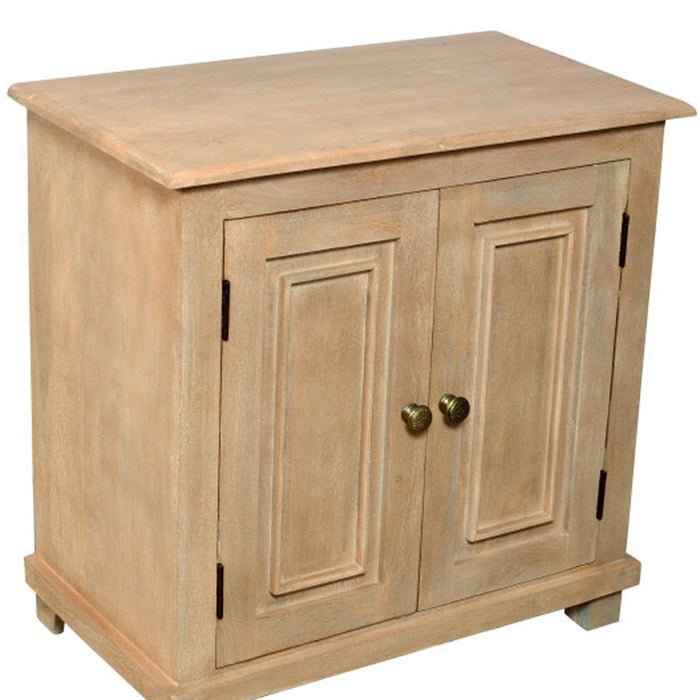 28" Distressed Solid Wood Nightstand With Storage - Beige