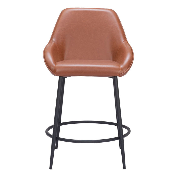 25" Faux Leather And Steel Counter Height Bar Chairs (Set of 2) - Brown And Black