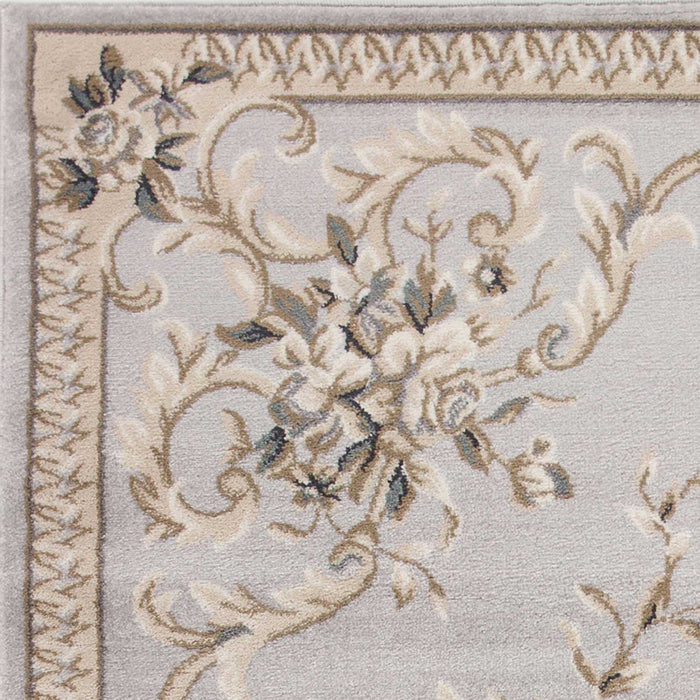 9' x 12' Bordered Floral Indoor Area Rug - Light Gray