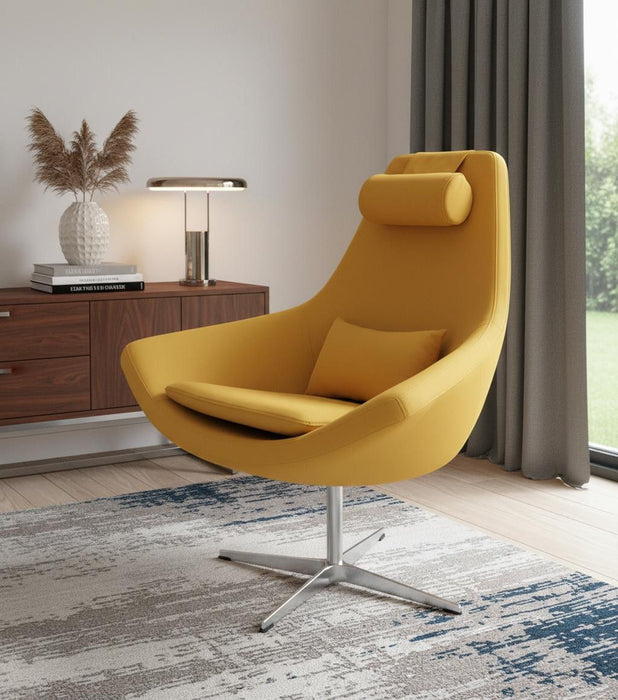 Modern Faux Leather And Steel Swivel Chair - Yellow